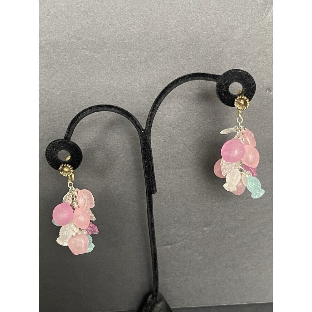 Vtg. Fruit Salad Earrings Chandelier Pierced Hanging Acrylic Cocktail Coquet
